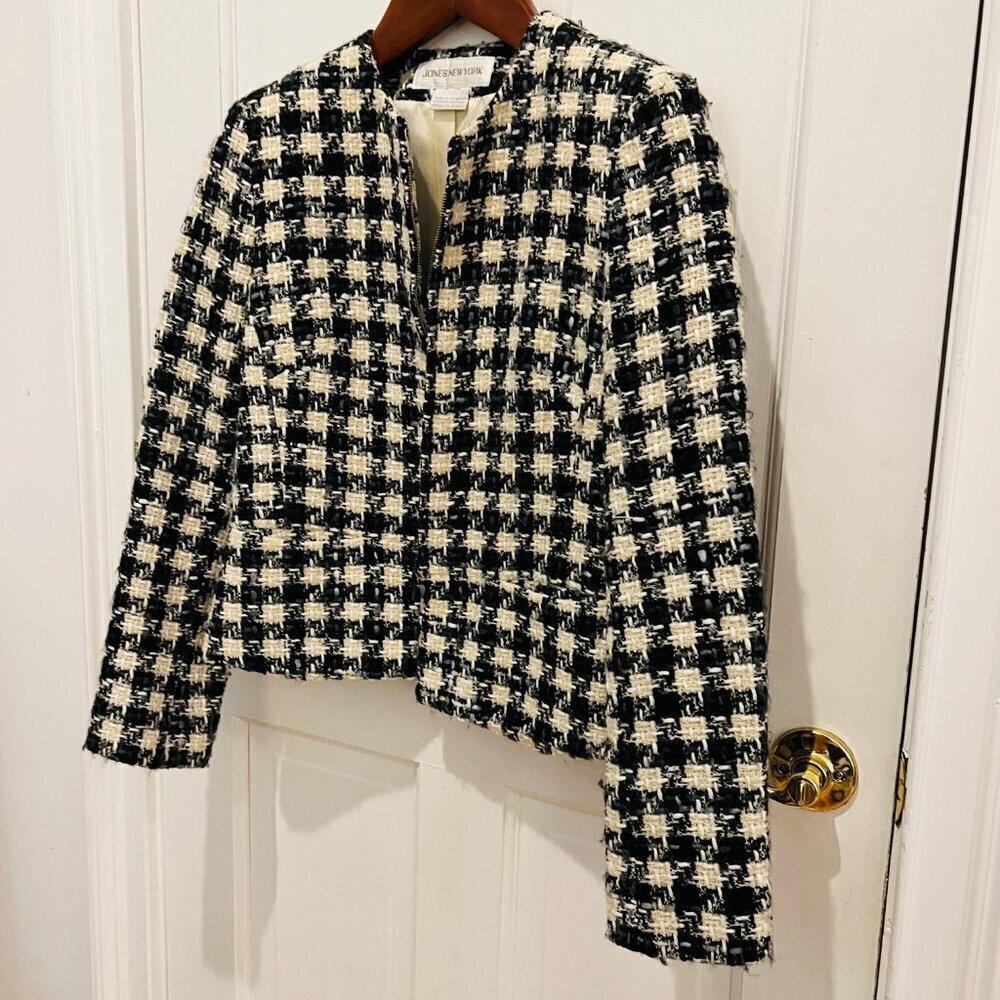 Vintage Jones New York La Petite Veste Noire Tweed Short Blazer Jacket Size 8 - Picture 3 of 16
